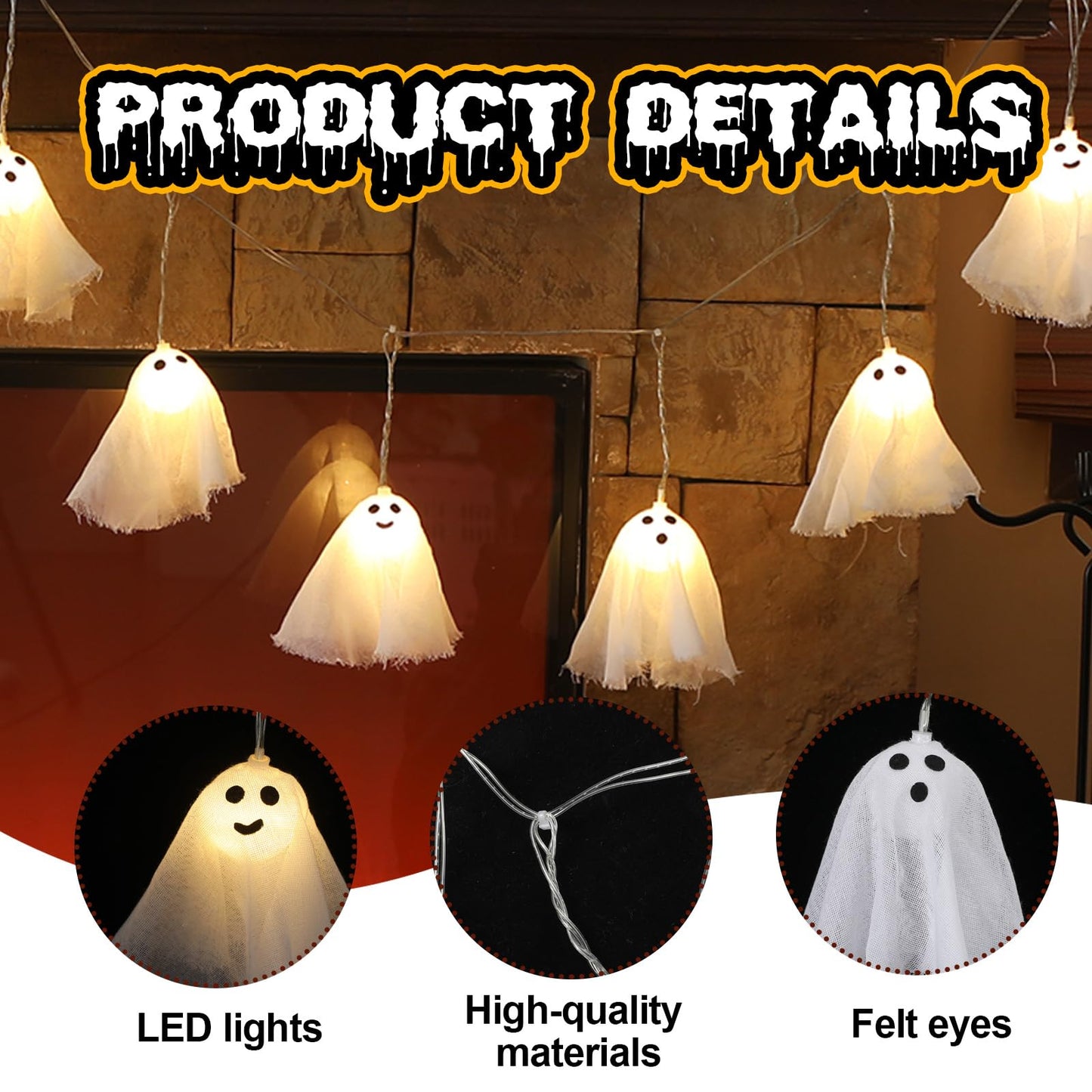Retisee Halloween Ghost Decor 6.5ft Light up Ghost Garland 12pcs LED Spooky Ghosts String Lights Banner for Home Indoor Outdoor Fireplace Mantle Window Halloween Party Decorations