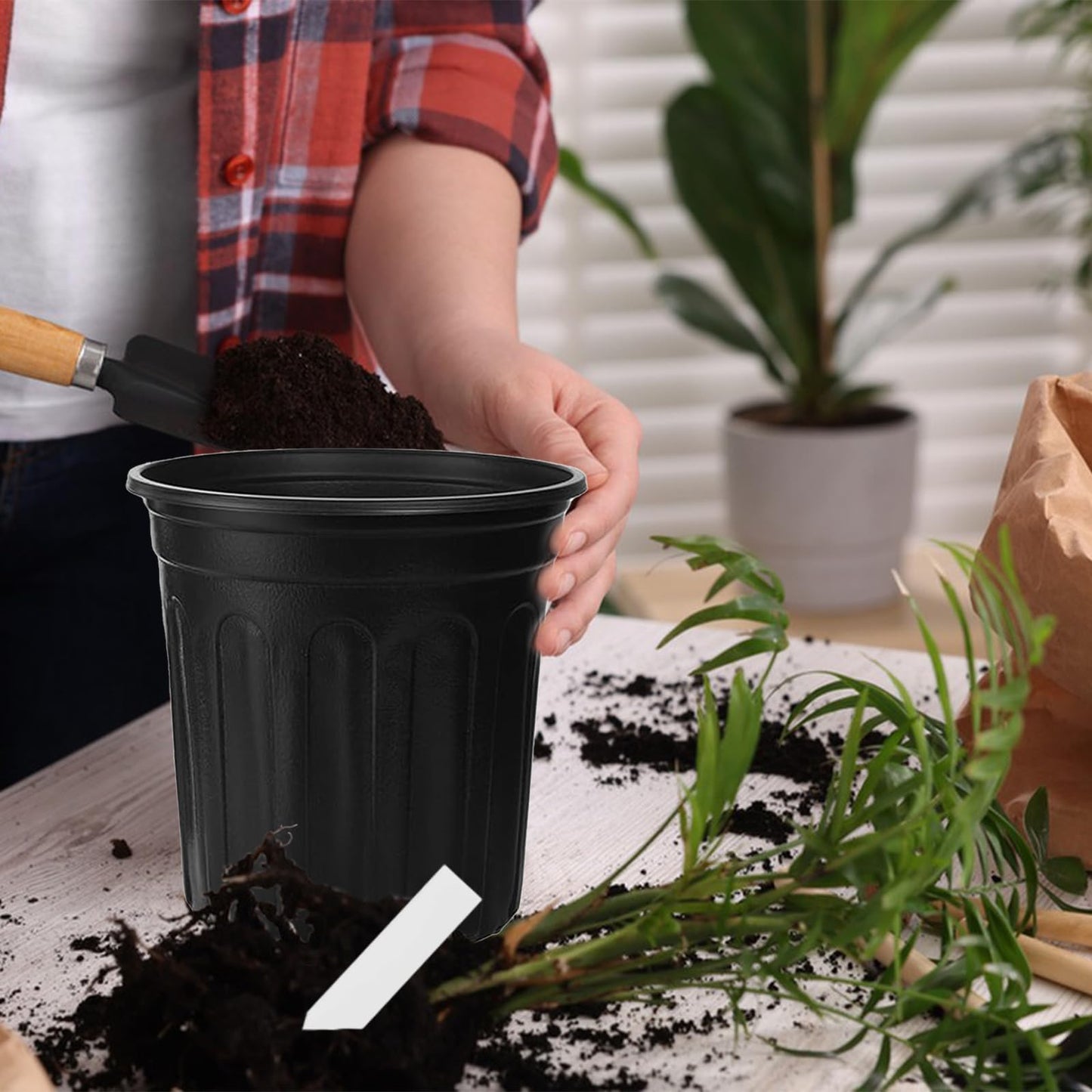 Paradi star 60 Pcs 1 Gallon Flexible Plant Nursery Pots,Plastic Thickened Soft Seedling Pot with Plant Labels,Flower Seed Starting Containers for Succulents,Transplanting,Indoor Outdoor,Black