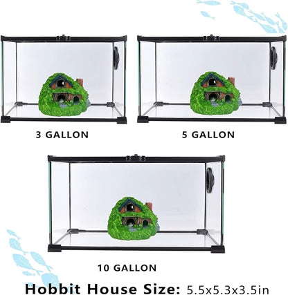 Tfwadmx Fish Tank Hobbit Decorations,Resin Small Fish Cave Hideout House,Aquarium Decor Hide Hole Shelter Hut Ornaments Mini Garden Decorating Accessories