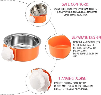 Amyhill 12 Pcs Crate Dog Bowls Bulk Removable Stainless Steel Hanging Food Water Feeder Bowl Pet Kennel Cage Coop Cup for Cat, Puppy, Birds, Rats, Ferret, Guinea Pigs, 3 Colors
