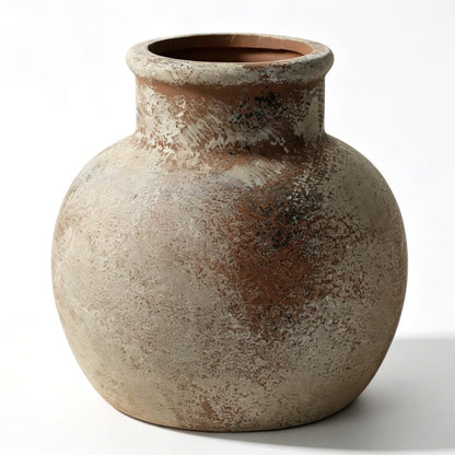 Sawoake Farmhouse Table Vase, 5.7 Inch Ceramic Pot, Rustic Boho Terracotta Decor for Shelf, Mantel, Bookshelf, Living Room, Handmade Aged Look Centerpiece