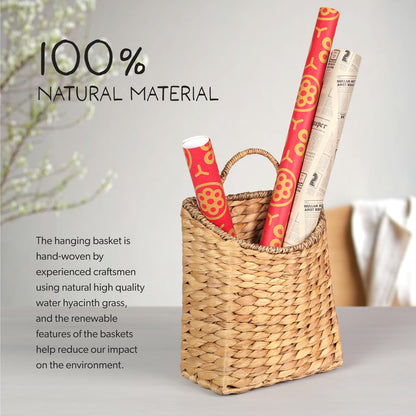 Woven Hanging Water Hyacinth Baskets, Hanging Wall Wicker Basket, Handmade Organizer Baskets, Hanging Flower Basket for Shelves, Walls, Doors, Balconies, Front of House, Garden, Farmhouse, Home.