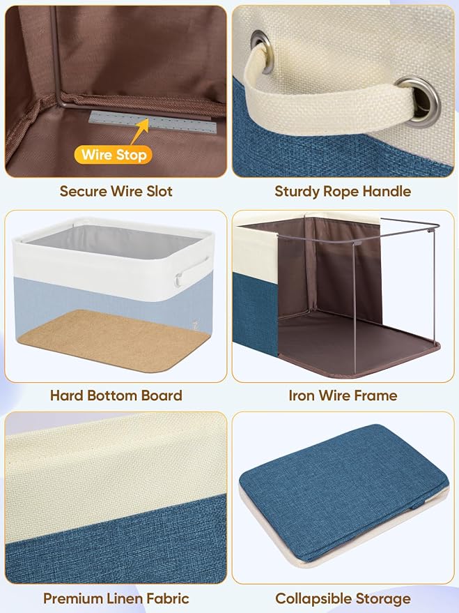 BALEINE 2 Pack Fabric Closet Storage Bins for Shelves, Linen Closet Organizers and Storage, Decorative Baskets for Organizing, Shelf, Clothes, Home, Office (Navy Blue, 14''x10''x8.5'')