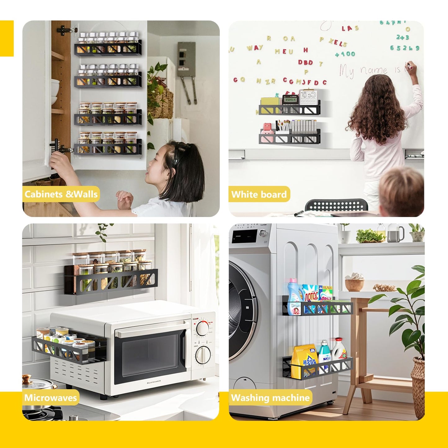 Magnetic Spice Rack Organizer for Fridge Seasoning Organizer for Kitchen storage with Screw Magnetic Shelf with Hook for Refrigerator and Oven (6pack)