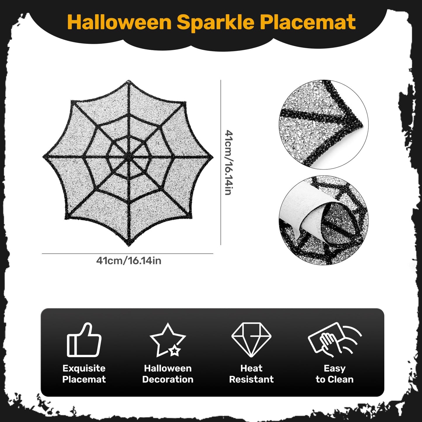 Cumouna Halloween Spiderweb Placemat, Halloween Table Mats Thanksgiving Fall Sparkle Spider Web Decoration Placemat for Centerpiece Kitchen Table Party Tableware Decor