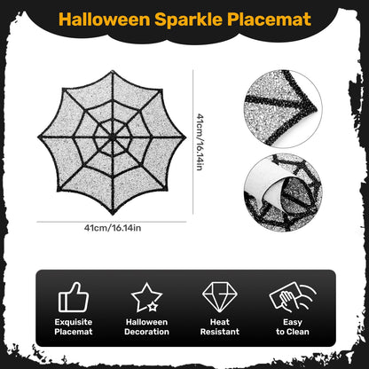 Cumouna Halloween Spiderweb Placemat, Halloween Table Mats Thanksgiving Fall Sparkle Spider Web Decoration Placemat for Centerpiece Kitchen Table Party Tableware Decor