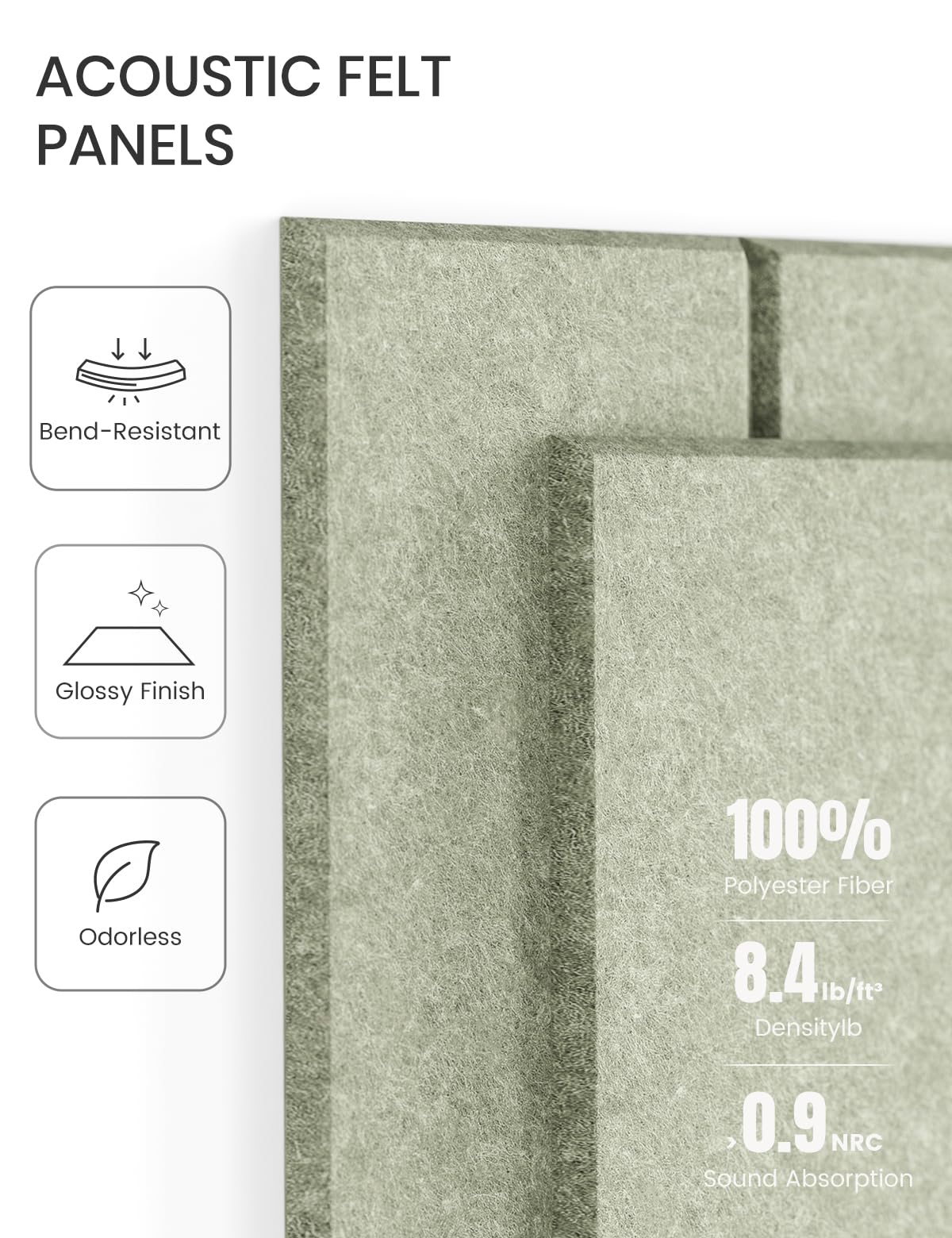 Felt Bulletin Board Tiles -28"x18" with 40 Adhesive Tabs, Cork Board Alternative for Office Decor, Push Pin Board Wall Organizer 6-Pack (Sage)