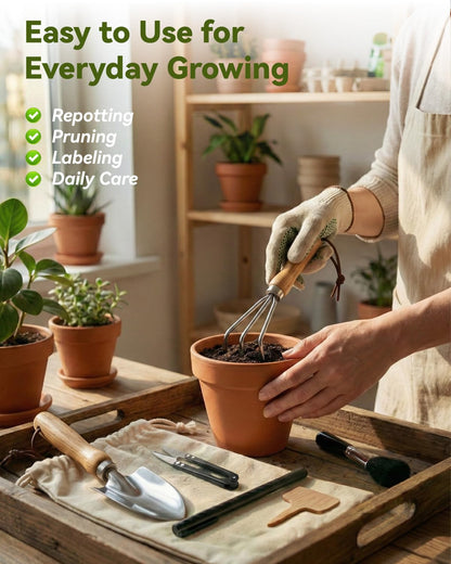 Indoor Gardening Tools, 19-Piece Small Garden Tools Set, House Plant Tools Set, Mini Garden Tools, Stainless Steel Herb Garden Tools, Succulent Tools, Indoor Plant Tools, Gardening Gifts for Women