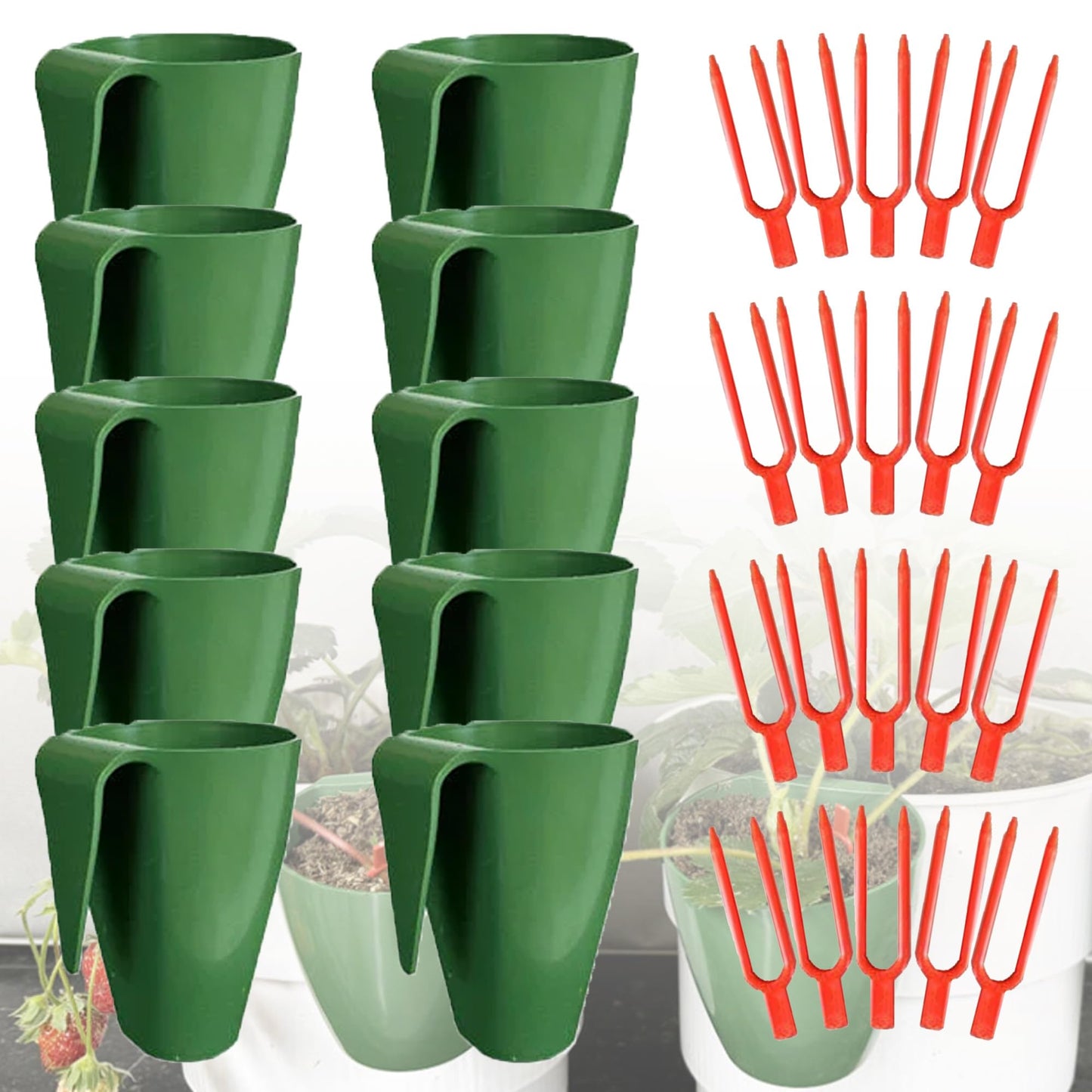 Strawberry Propagation Cups, Reusable Plastic Bare Root Growing Pots Hanging Transplant, 10 Cups & 20 Clips Set for Home Balcony Yard Growers (Small,10pcs)