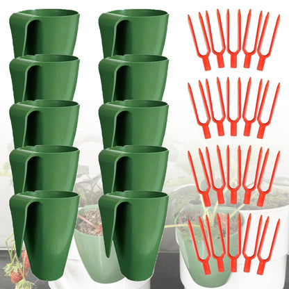 Strawberry Propagation Cups, Reusable Plastic Bare Root Growing Pots Hanging Transplant, 10 Cups & 20 Clips Set for Home Balcony Yard Growers (Small,10pcs)