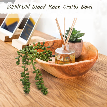 ZENFUN Natural Wood Fruit Bowl 7.8-9.5 Inch, Unique Root Dish Bowl, Fruit Snack Dish for Sandwich Bread Serving, Handmade Serving Bowl for Candy, Vintage Ring Dish, Serving Appetizer Display