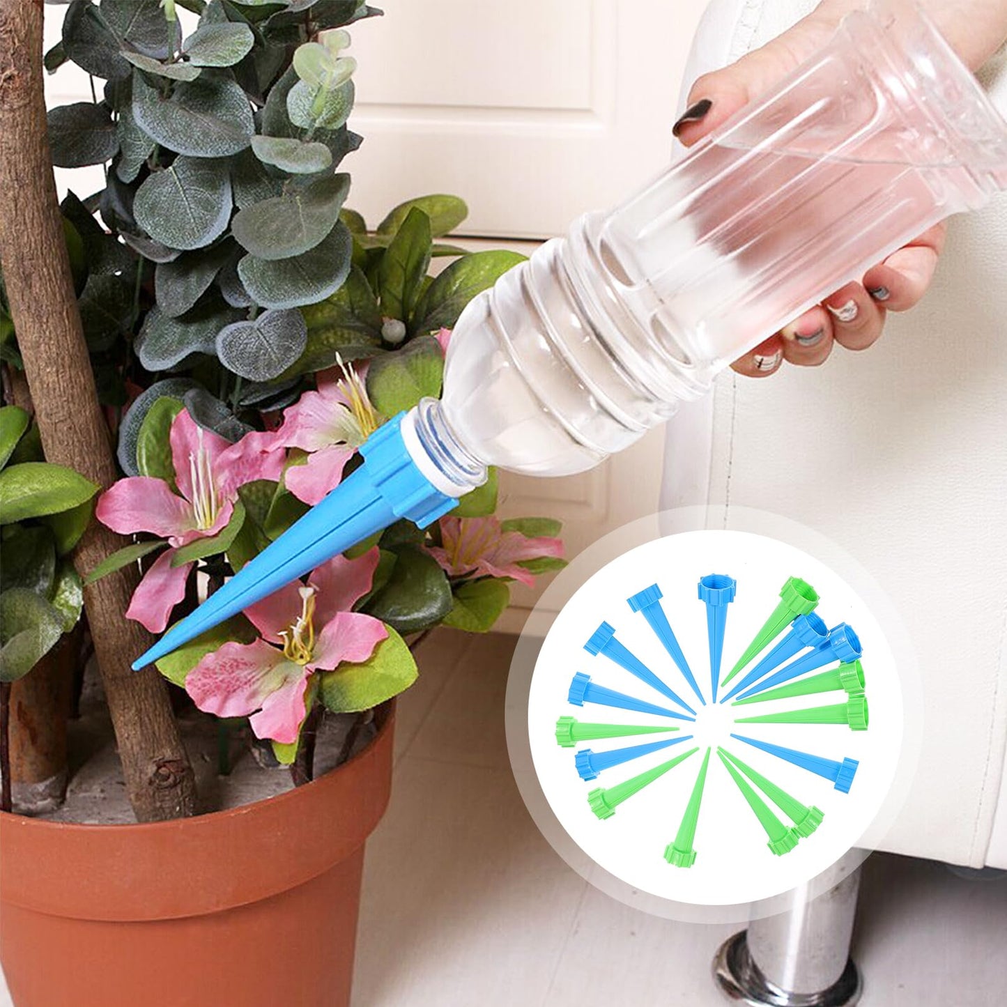 Operitacx Automatic Flower Waterer 16Pcs Self Watering Spikes Plastic Slow Drip Plant Waterer Compatible with 1 Inch Neck Bottles Indoor Outdoor Garden Irrigation