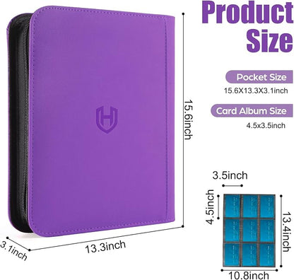 Card Binder 9 Pocket with Zipper, 648 Pockets Trading Card Holder Book, Premium PU Cover Zip Folder Binder, Side Loading Carrying Case Binder Album for TCG, MTG, Sports Cards, Game Cards