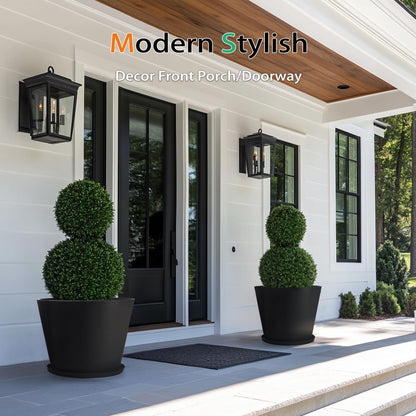 Heyzier Wide Planters for Outdoor Plants, Extra Large Indoor Flower Pots for Garden, Front Porch, Patio - Round Resin Planter Set of 2 (Black, 16" D x 14" H)