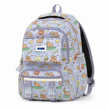 Capybara Backpack with Multi-Pocket Organizer, Water-Resistant Nylon Fashion Aesthetic Daypack, Large Capacity Bag for Capybara Lovers - 17" Height(Purple)
