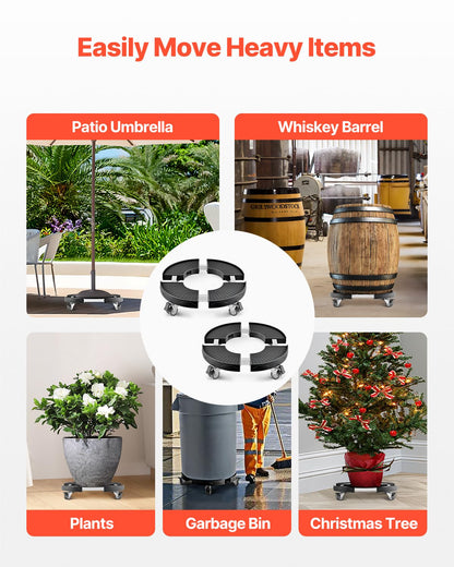 VEVOR Plant Caddy with 4 Lockable Wheels, 15-22.8’’ Adjustable Large Plant Dolly Cart, 440lbs Weight Capacity, Multifunctional Cart for Trash Can, Patio Umbrella, Large Planter, Flower Pots, 2 Packs