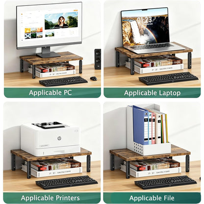 OPNICE Adjustable Monitor Stand Riser for Desk, Computer & Laptop Stand, Desk Organizers and Accessories, Office Desk Accessories & Workspace Organizer for Home Office, Brown Wood