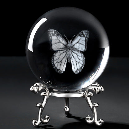MAIBAOTA 3D Crystal Butterfly Gifts for Women Butterfly Figurines 60mm Glass Laser Ball Paperweight with Stand Glass Sphere