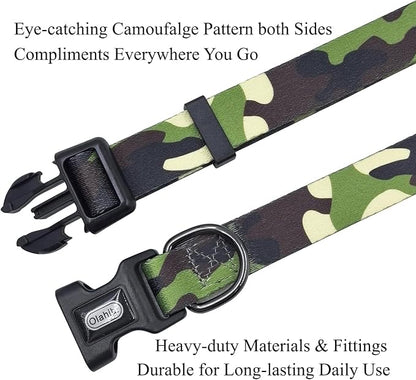 Dog Collar Leash Set, Camouflage Pattern, Polyester Material, Adjustable Collar and 5ft Matching Leash, for Medium Dogs.(M, Camo)