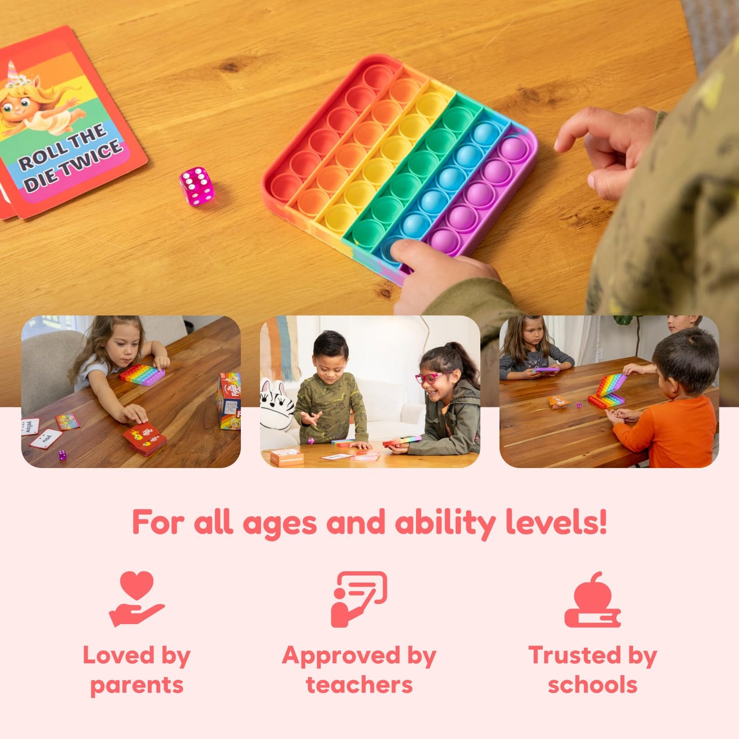 THE FIDGET GAME Sight Words Game - Reading Flashcards and Pop Fidget Toys for Kids K to Second Grade - Learning Activities and Games for High-Frequency Dolch Sight Words - Includes Mats and Dice