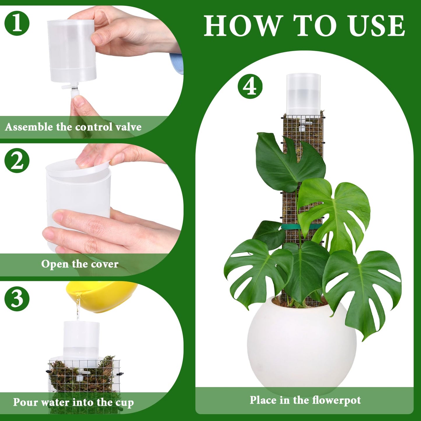6 Pack Adjustable Moss Pole Watering Dripper, Self Watering Planter Insert with Flow Control, Plant Watering Globes Devices, Slow Release Self Watering Spikes for Monstera Epipremnum