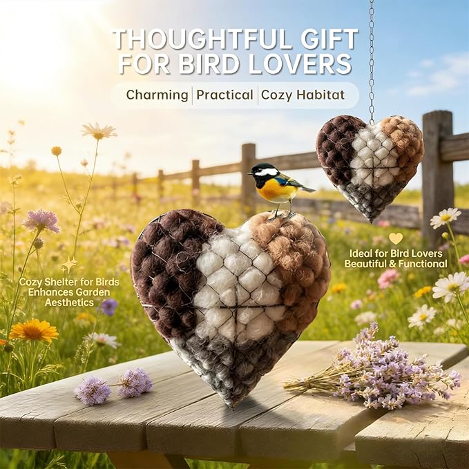2026 New Handmade Alpaca Fiber Bird Nesting Heart,Refillable Alpaca Bird Nesting Material,Nesting Material for Wild Birds and Hummingbirds for Fowl Gifts Animal Hummingbirds Lovers (3pcs)