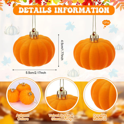 Maysing 24 Pcs Thanksgiving Tree Pumpkin Hanging Ornament Mini Artificial Velvet Pumpkin Ball DIY Orange Decoration Crafts for Friendsgiving Fall Harvest Autumn Party Farmhouse Decor(Orange)