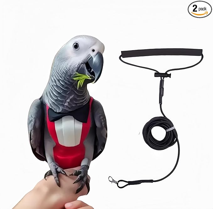 Bird Diapers with Bow Bird Harness Tuxedo Flight Suits with 80in Flying Leash Parrot Nappy with Waterproof Inner Layer Urine Wet Suite for Cockatiel Conure Parakeet Macaw Budgie-Red,S