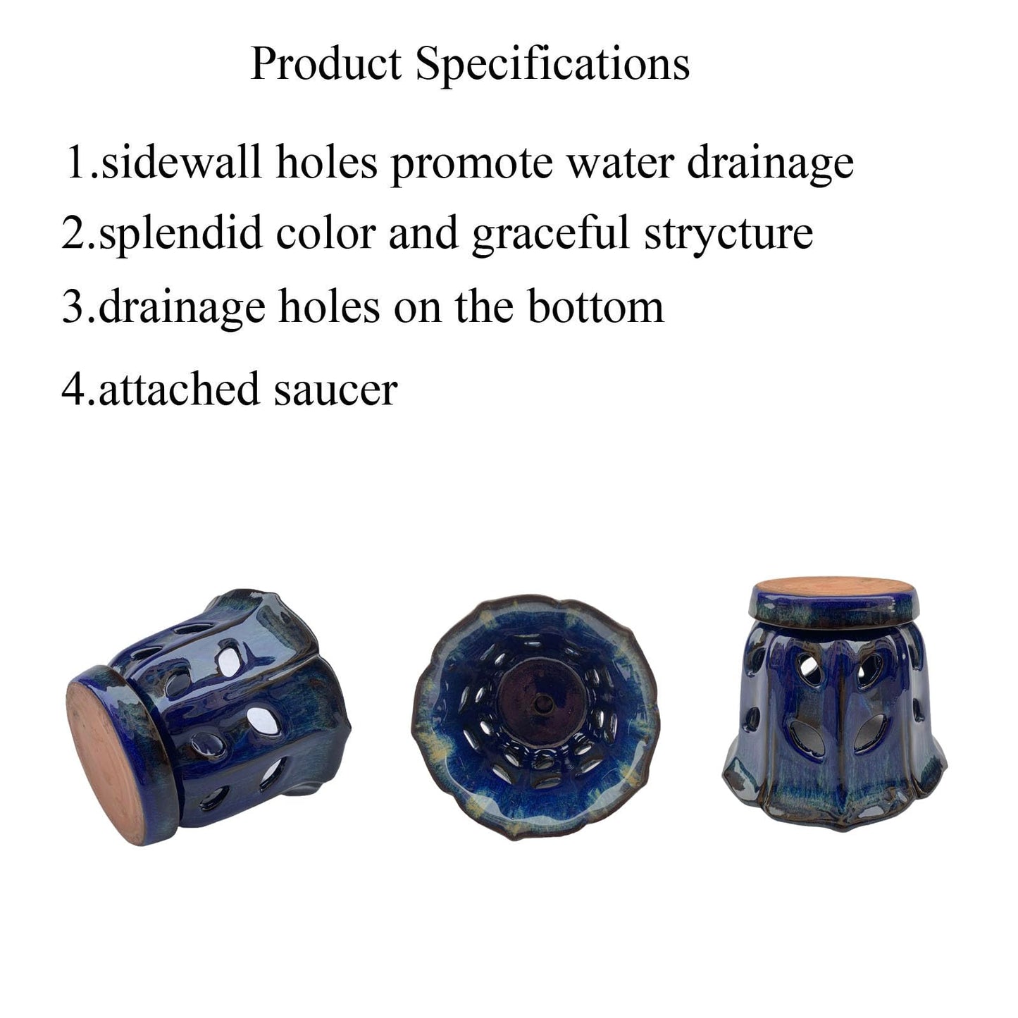 Grdthzey Ceramic Orchid Pots with Holes 6 inch (Dark Blue)