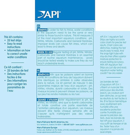 API 5-in-1 Test Strips Freshwater and Saltwater Aquarium Test Strips 25-Count Box