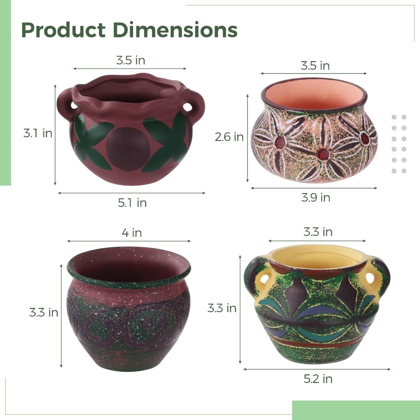 DORMIYA 4 Pcs Ceramic Plant Pots, 5.1/4 / 5.2/3.9 in Small Succulent Pots with Drainage Hole, Decorative Flower Pots, Bohemian Style Indoor Pots Set for Home Decor