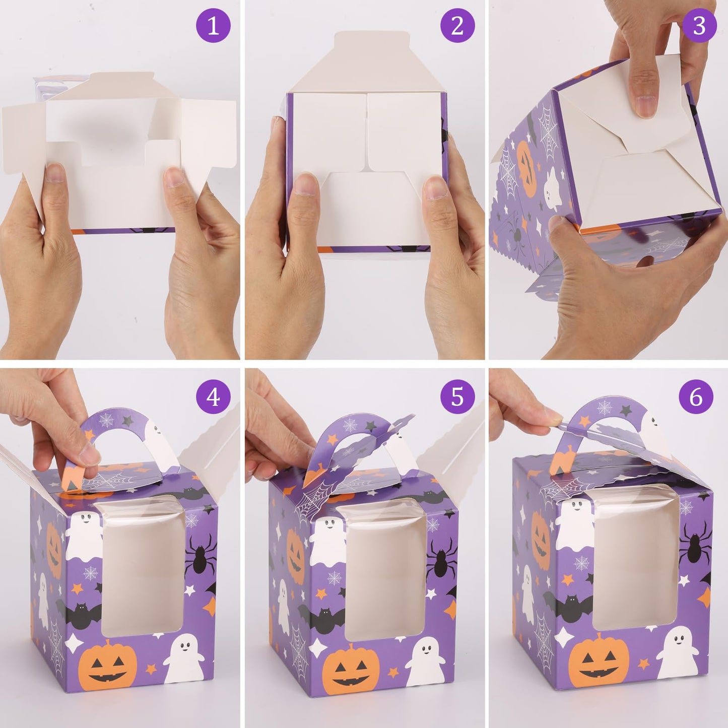 acDesign 50pcs Halloween Cupcake Boxes With Handle & Clear Window - Purple Pumpkin