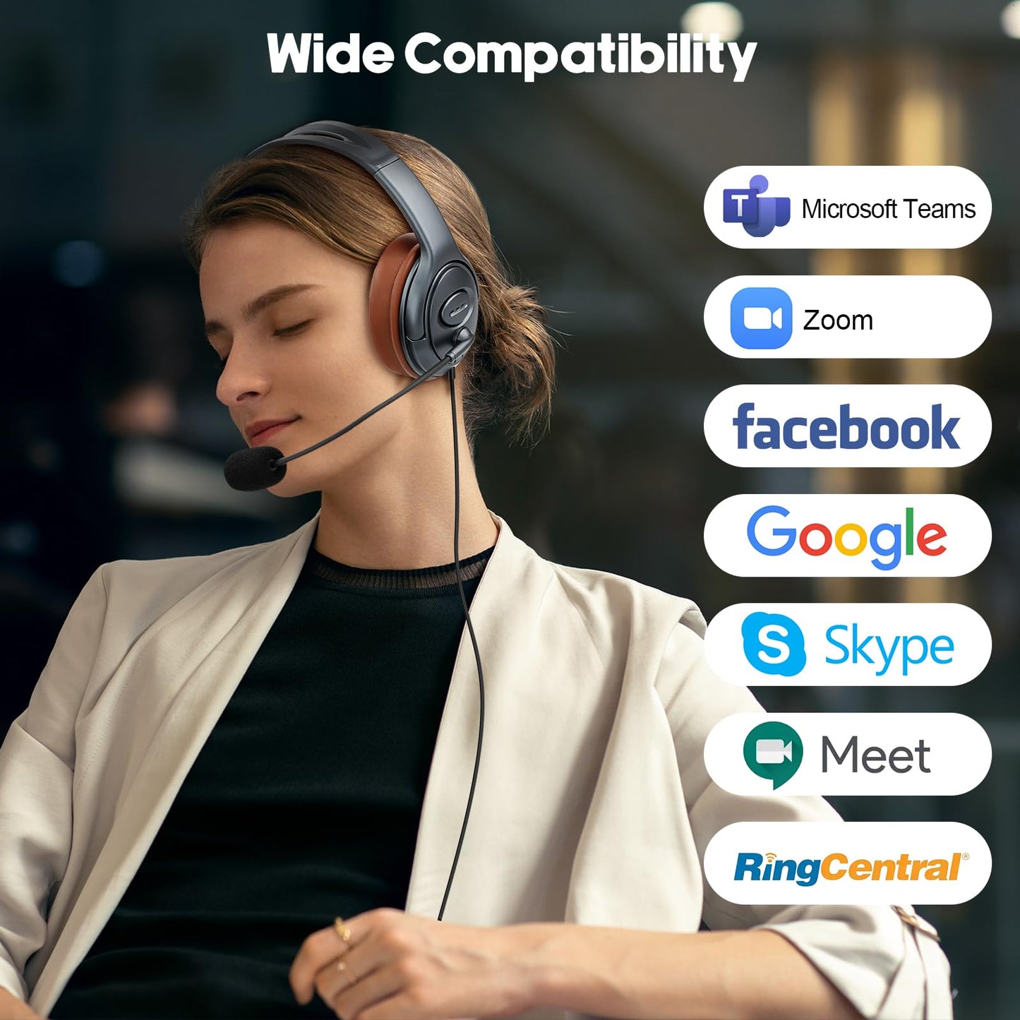 EMAIKER Noise Canceling USB Headphones with Microphone & in-Line Controls for Dragon Dictation, Over Ear PC Headphones for Office Work from Home Skype Teams Zoom Meeting WebEx Softphone