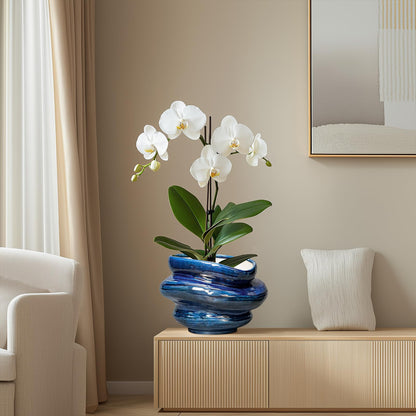 Teagas Ceramic Pots for Plants - 10.6 Inch Ceramic Planter with Drainage Hole, Decorative Planters for Indoor Outdoor, Unique Flower Pots, Garden Office House Decor, Birthday Housewarming Gifts, Blue