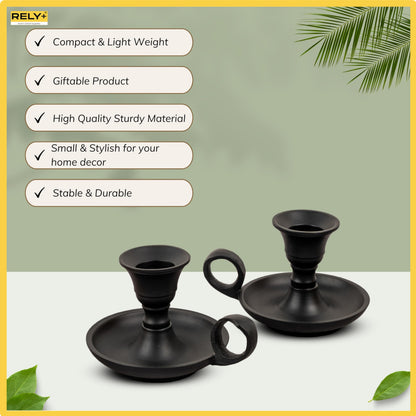 Rely+ Candle Holders with Handle for Taper Candlestick Set of 2 Modern Decor for Home Table Centerpiece for Wedding Parties Dinners Decorations (Black Matte Metal)