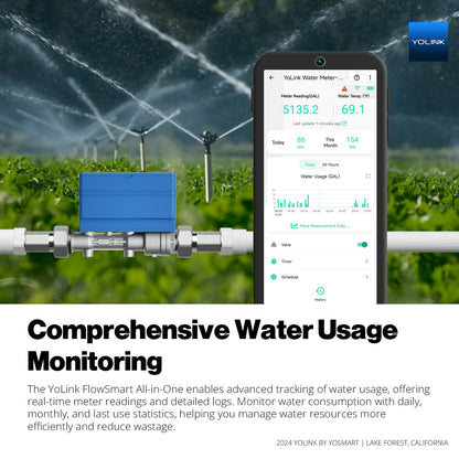 NSF Certified YoLink FlowSmart All-in-One Smart Water Meter & Auto Shutoff for 1.25" Pipes, LoRa Long-Range, Real-Time Leak Detection, 10-Year Battery, 80+ Device Ecosystem, Hub Included – YS5018