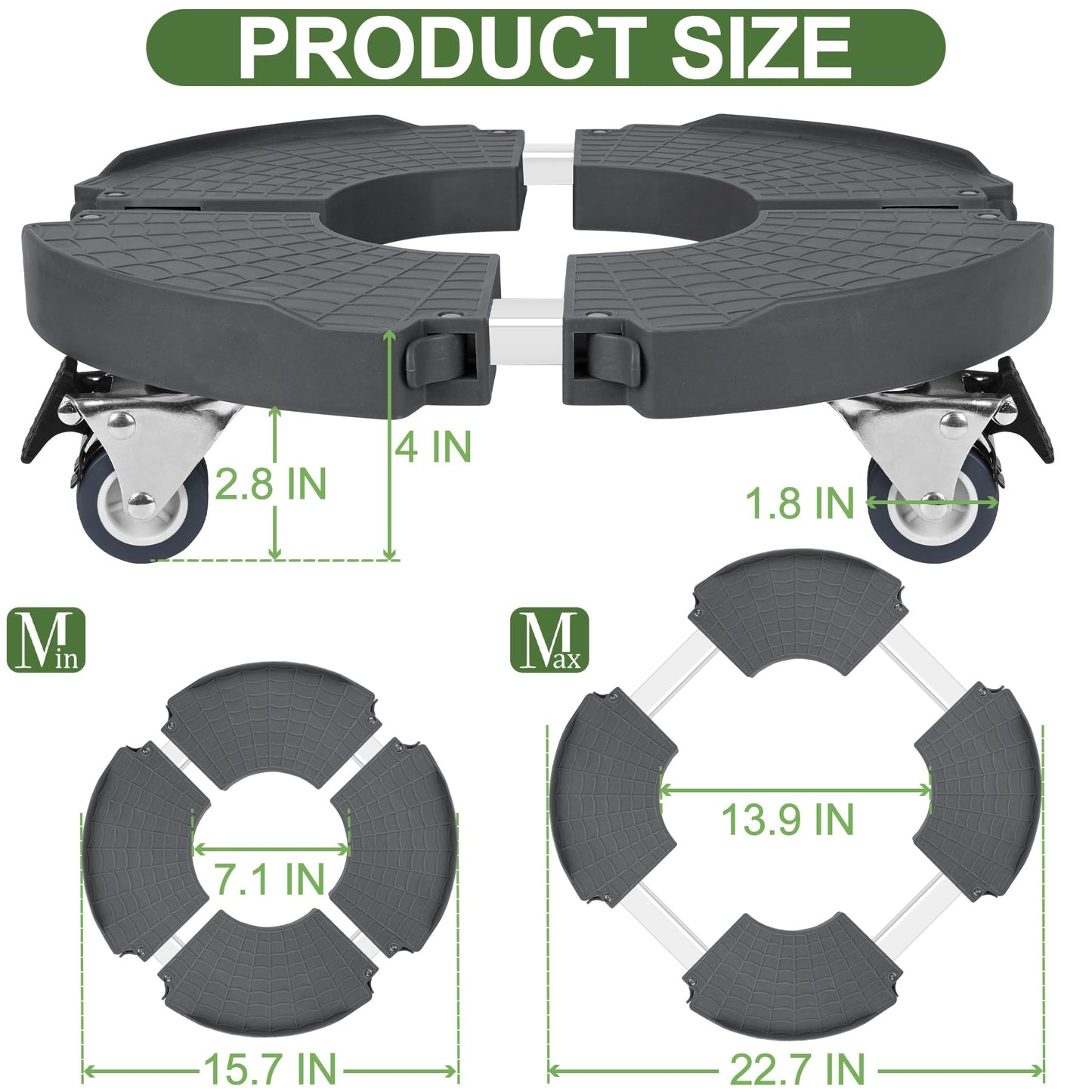 ToLanbbt Plant Caddy Stand with 360° Wheels Adjustable 15-22 Inch Rolling Plant Stand Heavy Duty Large Plant Cart Dolly with Casters 440lbs Capacity for Large Planter, Garden Pot, Flower Pot, Gray, 1P