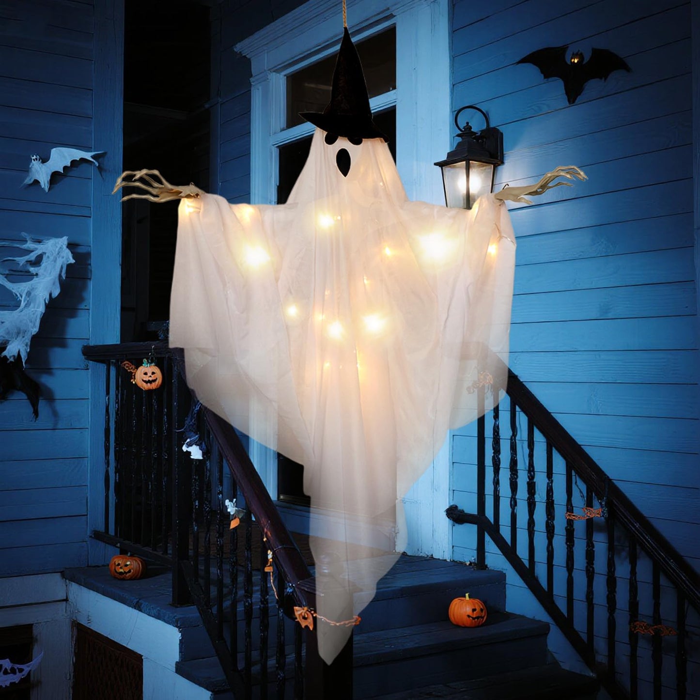 SUNBEAUTY Halloween Decorations Outdoor, Halloweens Party Decoration Indoor, Spooky Ghost with Remote Control String Lights, Halloween-Ghost Lights for Porches Yards Gardens Lawn