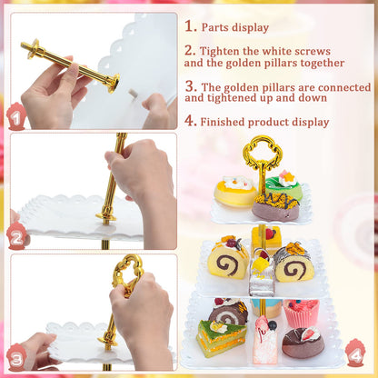 Gandeer 6 Sets of 3 Tier Tea Party Cupcake Stand, White Plastic Cupcake Dessert Plates Square Display Trays for Cake Fruit Candy Display Tower for Wedding Birthday Baby Shower Decorations