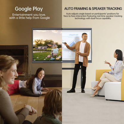 JAV 65" Smart Board Pro Google EDLA Certified 4K UHD Interactive Whiteboard for Classroom Office All-in-One Touchscreen Display with 48MP AI Camera 100W Soundbar Android 14 8+128GB Wall Mount Included