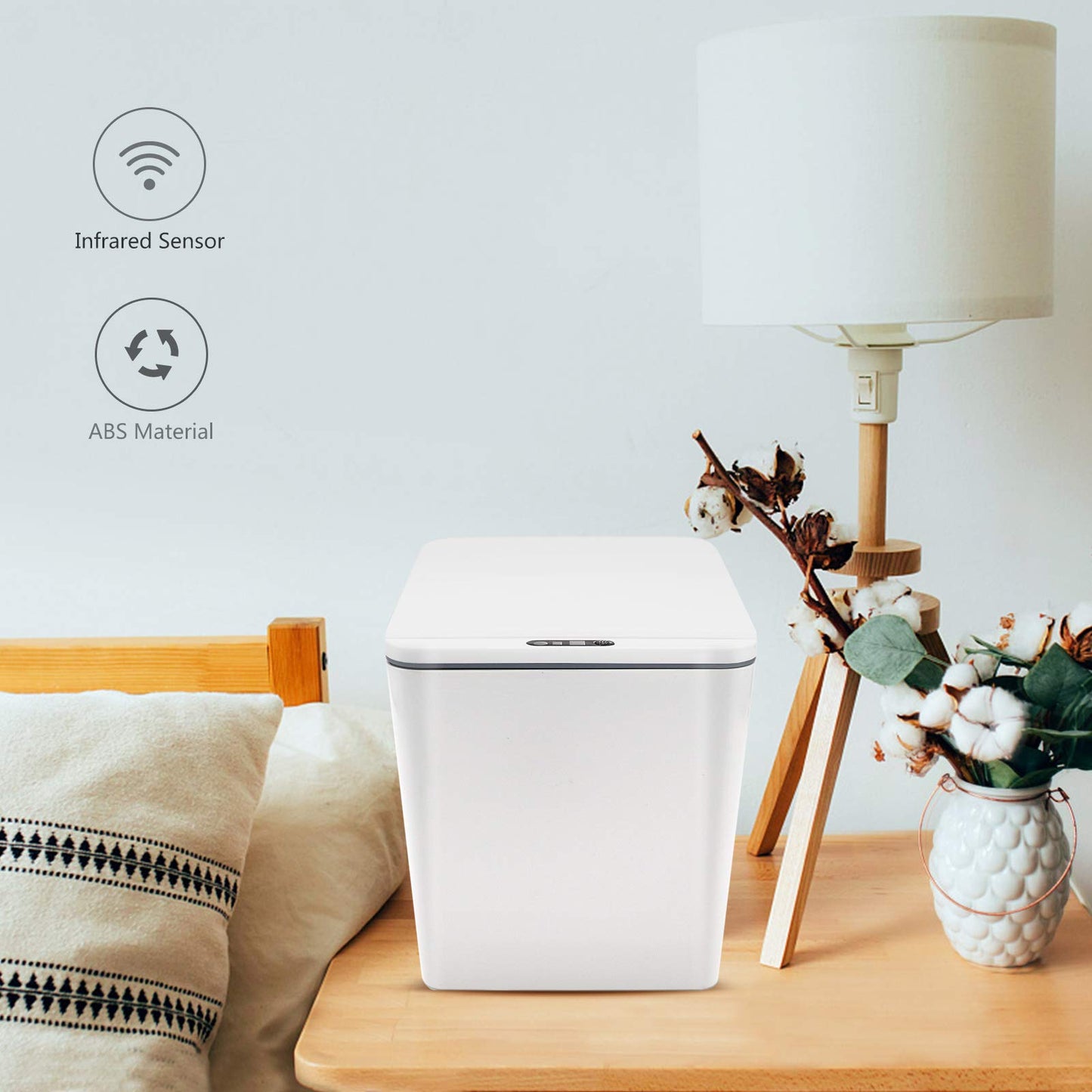 FEBHBRQ Automatic Small Countertop Trash Can, Rechargeable Mini Desktop Waste Bin with Lid for Office Desk/Bedside Table/Coffee Bar, White-1.5 Gal