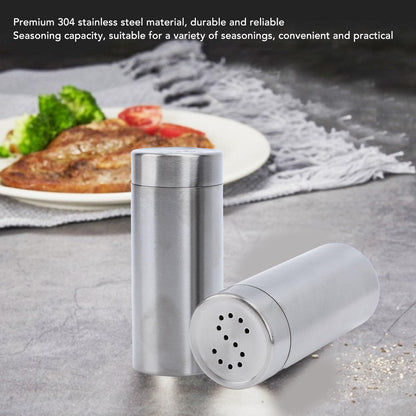2 Pack Salt and Pepper Shakers Set, Stainless Steel Salt Pepper Shaker Seasoning Bottles with Perforated "S" and "P" Caps, Dining Table Silver Shakers for Home Cooking Restaurants Bar BBQ