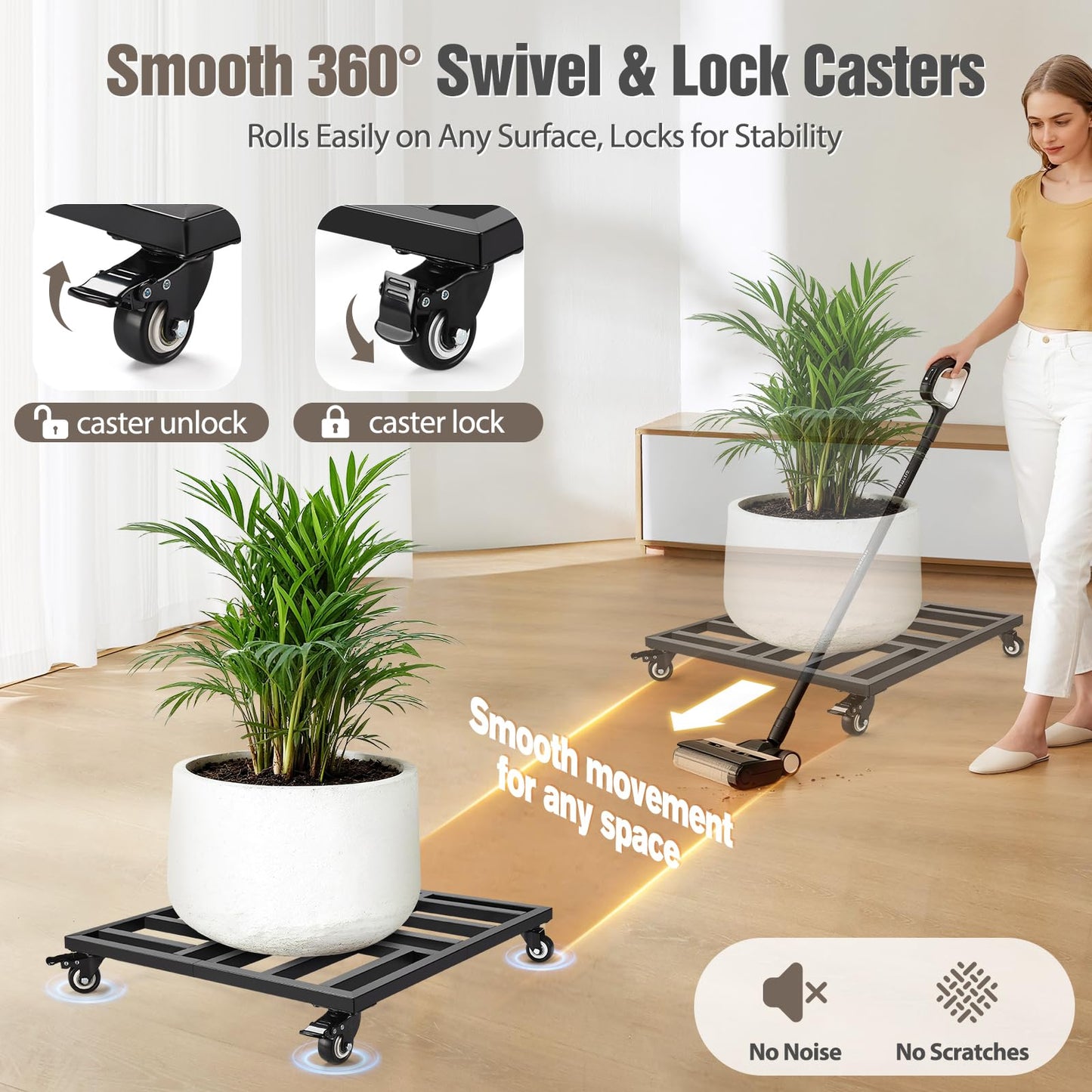 AugFir 22" Plant Caddy with Wheels Heavy Duty, 600lbs Rolling Metal Plant Stand, Square Plant Dolly with Lockable Caster Wheels for Large Planter Pots, Heavy Objects, Ideal for Indoor and Outdoor Use