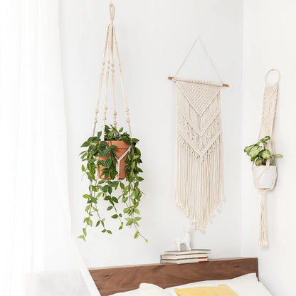 Mkono 35 inch and 41inch Macrame Plant Hanger Indoor Hanging Planter Basket with Wood Beads Decorative Flower Pot Holder for Indoor Outdoor Boho Home Decor (POTS NOT Included)