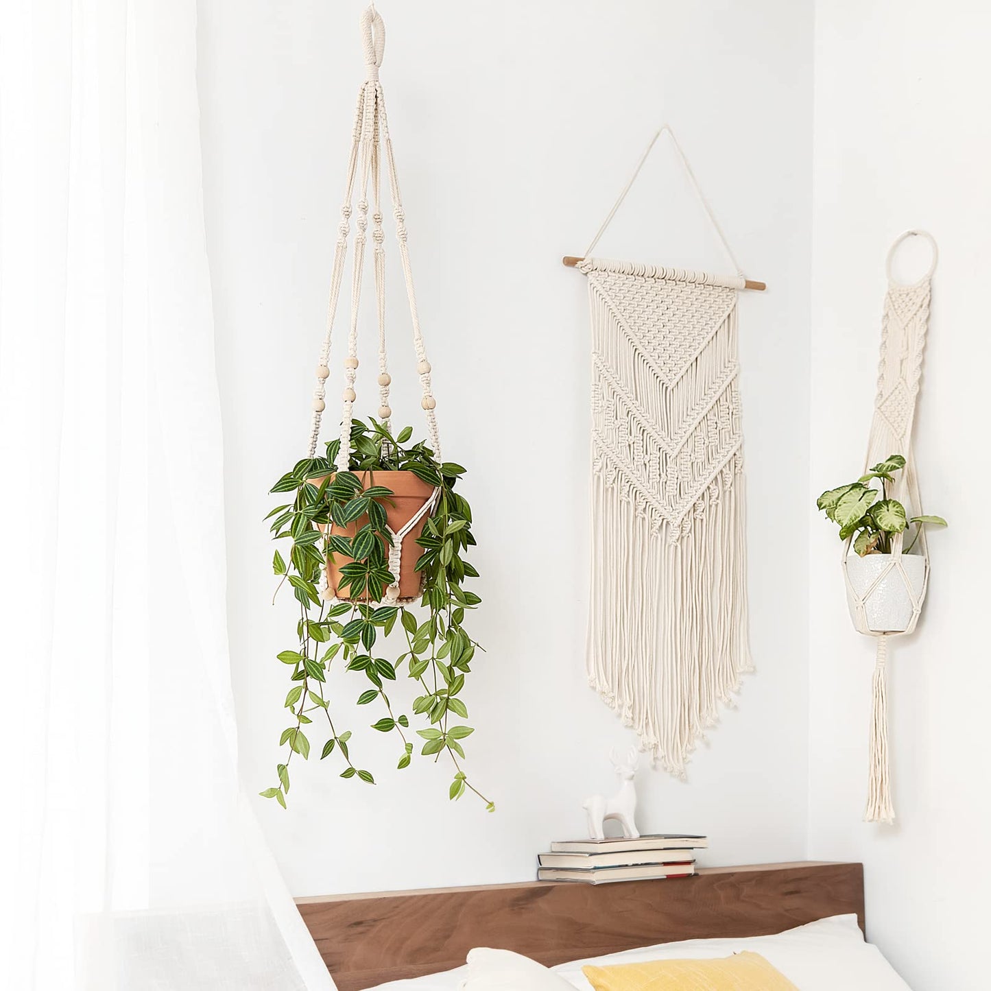 Mkono Macrame Plant Hanger and Ceiling Hooks Set