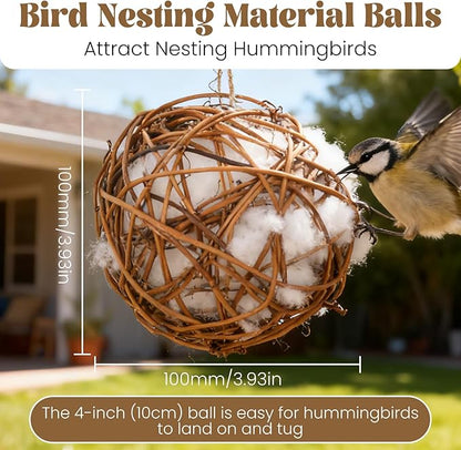 Bird Nesting Material, Hummingbird Nesters Natural Nesting Material Holder for Wild Birds, Gifts for Bird Lovers (3 Balls)