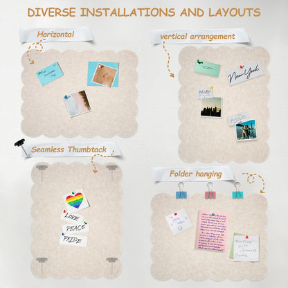 Felt Bulletin Board 36" x 24" Cork Board Alternative,Decorative Felt Pin Board Foldable Cork Boards for Walls Self-Adhesive Cork Board for Home Office Classroom Pin Board (Beige)