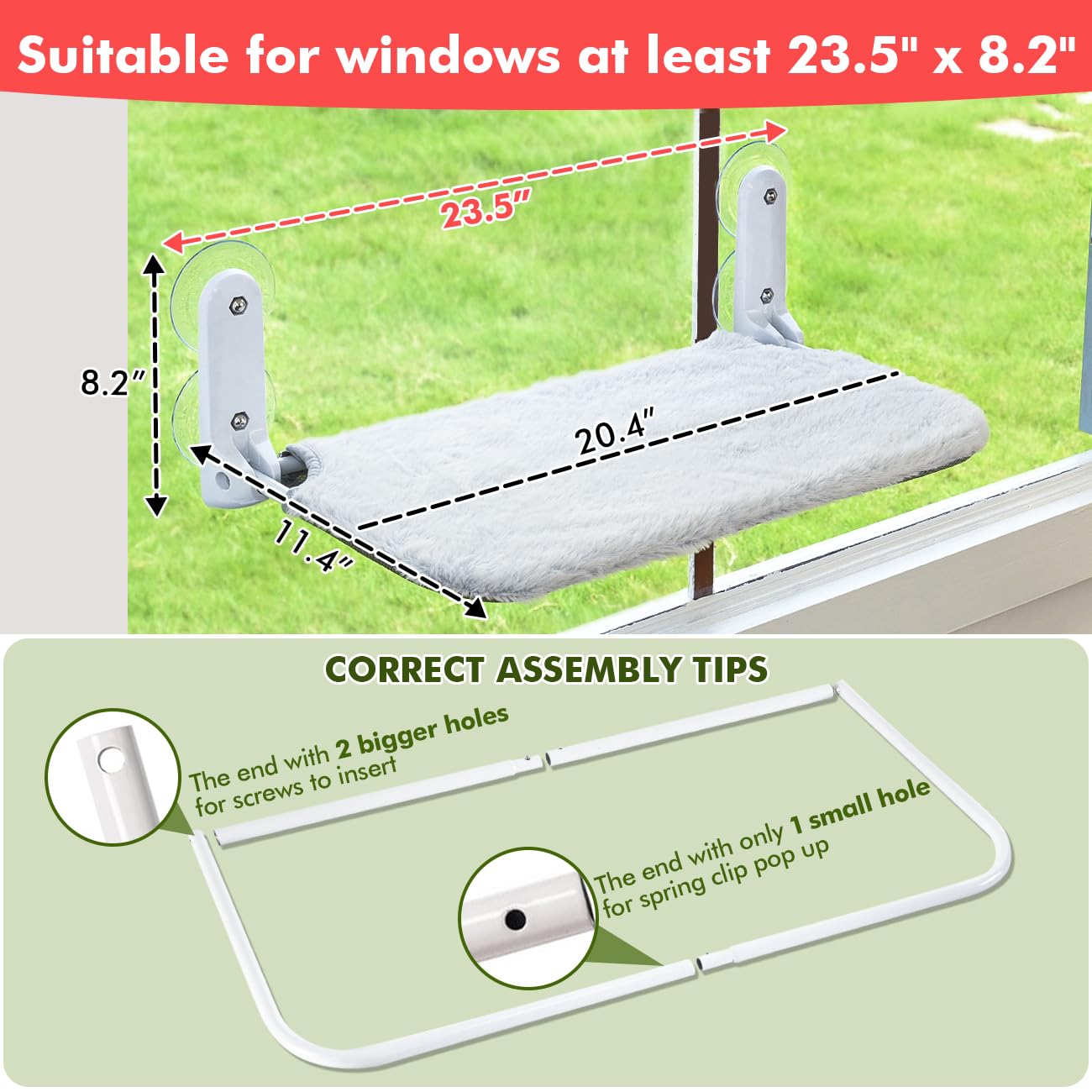 2PC Cat Window Perch Cordless Foldable Cat Hammock Bed for Window with Metal Frame and Reversible Cover, Large Suction Cups Window Resting Seat for Indoor Cats (Cat Bed, M-2PC)