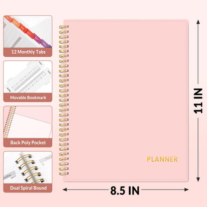 SUNEE Academic Planner 2026-2027 – Weekly & Monthly Planner, July 2026 to June 2027, 8.5"x11", Thick Paper, Tabs, Pockets, Bookmark, Spiral-Bound, Student Teacher Organizer, Pink