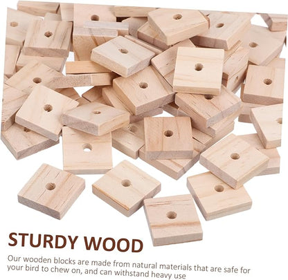 Yardwe Parrot Chewing Blocks 100Pcs Wooden Bird Cage Toys with Hanging Holes for Beak Trimming and Mental Stimulation Suitable for Parakeets Cockatoos Macaws